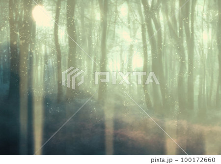 神秘的な明るい森背景イラスト(グリーン) 神秘的な明るい森背景イラスト(グリーン) 100172660