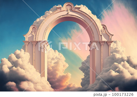 Heavens gate to heaven end of life. Stairway to Heaven. Religious background. Generative AI illustration Heavens gate to heaven end of life. Stairway to Heaven. Religious background. Generative AI illustration 100173226
