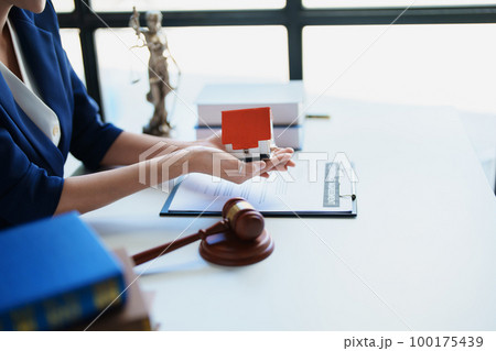 Law, Consultation, Agreement, Contract, Concept Attorney or Lawyer is sitting and accepting complaints from clients for home and land matters in court 100175439