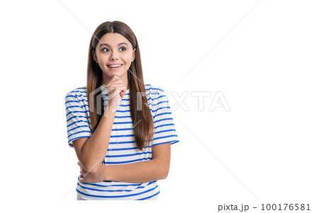 thoughtful teen girl express emotions. portrait of thoughtful teen girl in studio. thoughtful teen girl express emotions. portrait of thoughtful teen girl in studio. 100176581