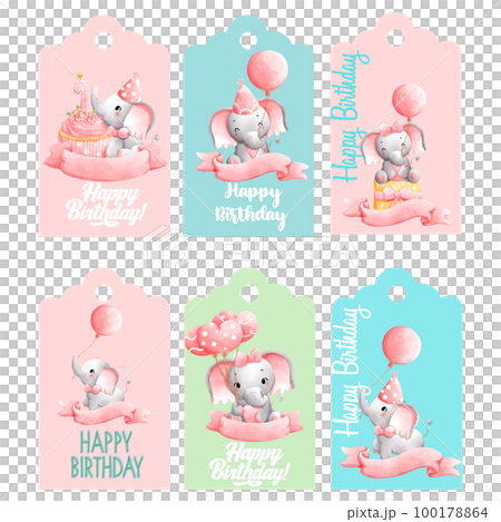 Set of happy birthday gift tags with cute baby animals. Hand drawn watercolor illustration isolated on white background. Designf for baby shower party, birthday, cake, holiday celebration design . Set of happy birthday gift tags with cute baby animals. Hand drawn watercolor illustration isolated on white background. Designf for baby shower party, birthday, cake, holiday celebration design . 100178864