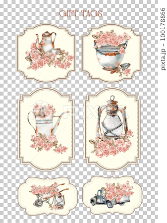 Set of happy birthday gift tags with spring compositions. Hand drawn watercolor illustration isolated on white background. Designf for baby shower party, birthday, cake, holiday celebration design . Set of happy birthday gift tags with spring compositions. Hand drawn watercolor illustration isolated on white background. Designf for baby shower party, birthday, cake, holiday celebration design . 100178866