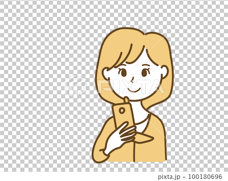 ガラケーでインターネットを見る女性_ガラパゴス携帯 ガラケーでインターネットを見る女性_ガラパゴス携帯 100180696