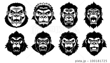 Set of tattoos or logos in the form of gorilla heads 100181725
