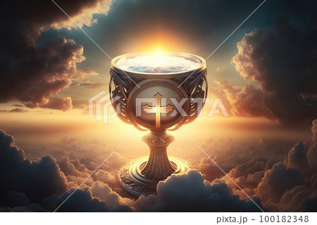 AI generated Chalice against the background of a beautiful sunset AI generated Chalice against the background of a beautiful sunset 100182348