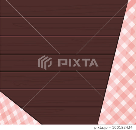 Wooden background with a checkered tablecloth Wooden background with a checkered tablecloth 100182424