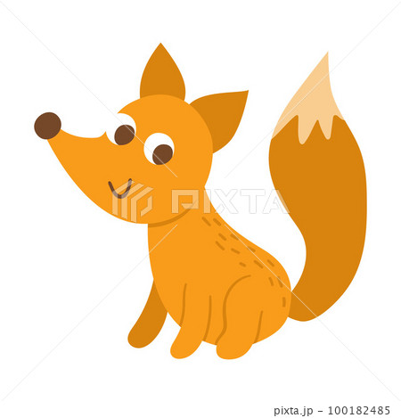Vector sitting and smiling fox. Funny woodland animal icon. Cute forest illustration for kids isolated on white background. 100182485