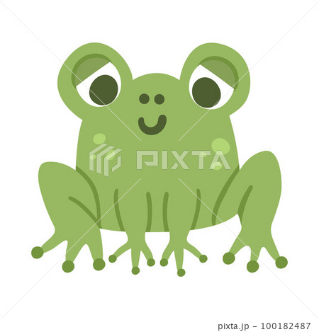 Vector cartoon frog. Funny woodland swamp animal. Cute forest illustration for kids isolated on white background. Green sitting toad icon Vector cartoon frog. Funny woodland swamp animal. Cute forest illustration for kids isolated on white background. Green sitting toad icon 100182487