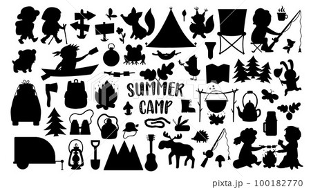 Vector summer camp silhouettes set. Camping,...のイラスト素材 [100182770] - PIXTA