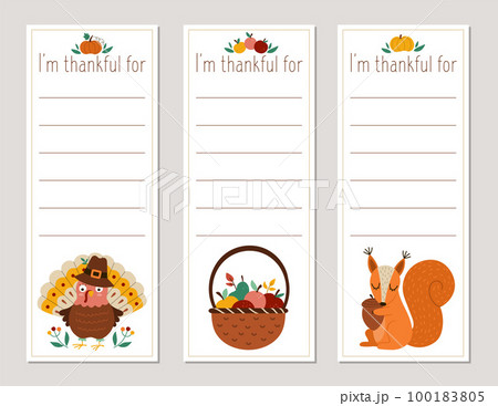 Vector Thanksgiving cards set. Im thankful for...のイラスト素材