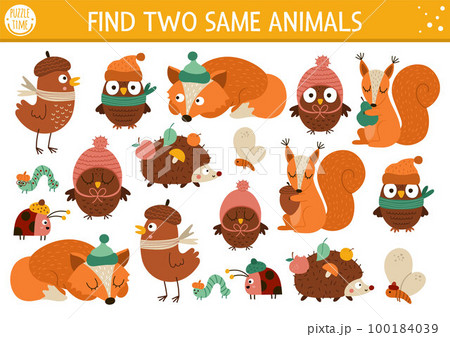 Find two same animals. Thanksgiving matching...のイラスト素材 [100184039] - PIXTA