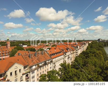 Aerial view on Marienplatz town hall and Frauenkirche in Munich, Germany Aerial view on Marienplatz town hall and Frauenkirche in Munich, Germany 100185105