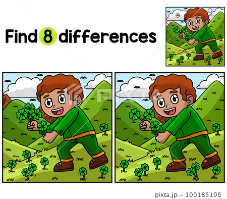 Child Picking Shamrock Find The Differences Child Picking Shamrock Find The Differences 100185106