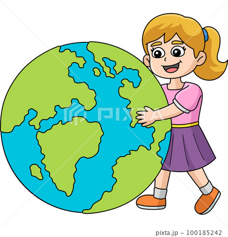 Girl Holding Earth Cartoon Colored Clipart Girl Holding Earth Cartoon Colored Clipart 100185242