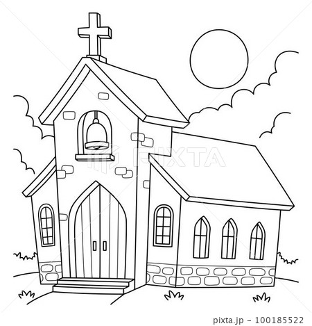 Christian Church Coloring Page for Kids 100185522