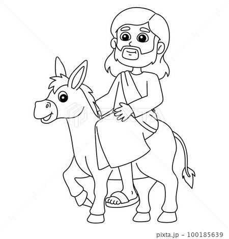 Jesus Riding Donkey Isolated Coloring Page のイラスト素材 [100185639] - PIXTA