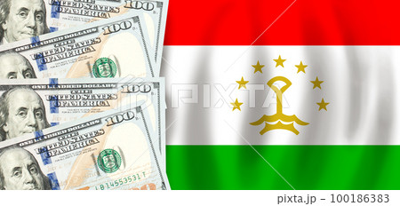 Dollars on flag of Tajikistan, Tajikistani finance, subsidies, social support, GDP concept Dollars on flag of Tajikistan, Tajikistani finance, subsidies, social support, GDP concept 100186383
