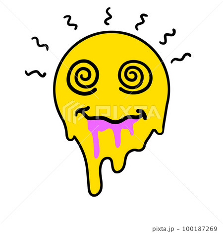 Acid smile face. Melted rave and techno symbol of 90s. 100187269