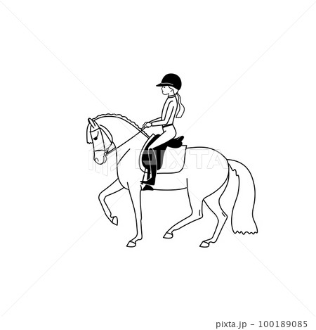 Girl on a pony performs piaffe 100189085