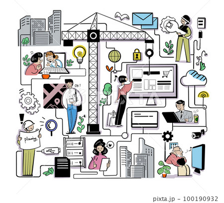 IT技術と人々のネットワークのイラスト 100190932