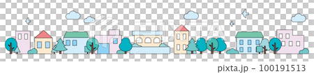 緑いっぱいの街並み　冬　線画あり 100191513