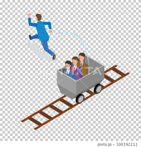 社会のレールから外れて走り出す男性のイメージ 社会のレールから外れて走り出す男性のイメージ 100192211