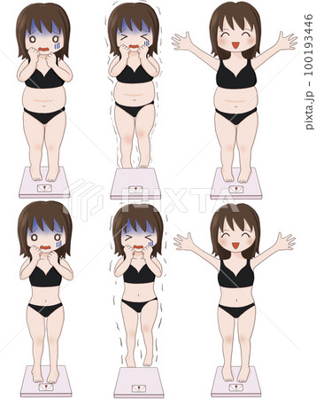 体重計の乗る女性セット（ぽっちゃり＆標準体型） 100193446