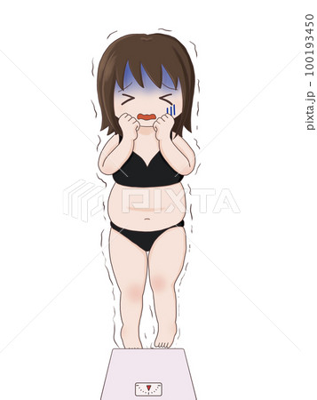 体重計に乗るのが怖い女性(ぽっちゃり体型) 体重計に乗るのが怖い女性(ぽっちゃり体型) 100193450