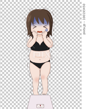 体重計に乗るのが怖い女性(ぽっちゃり体型) 体重計に乗るのが怖い女性(ぽっちゃり体型) 100193450