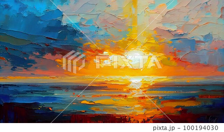 海 太陽 油絵のイラスト素材 [100194030] - PIXTA