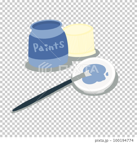 アクリル絵の具とパレット(とき皿)と筆のイラスト【シアン(青)・シンプル・線なし】 アクリル絵の具とパレット(とき皿)と筆のイラスト【シアン(青)・シンプル・線なし】 100194774
