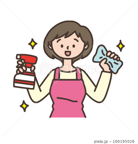 掃除道具を手に持っている女性 100195026