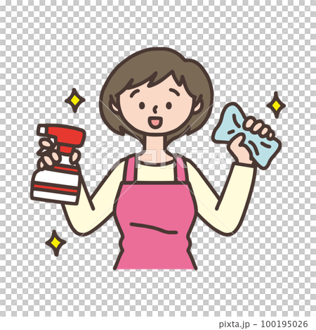 掃除道具を手に持っている女性 100195026
