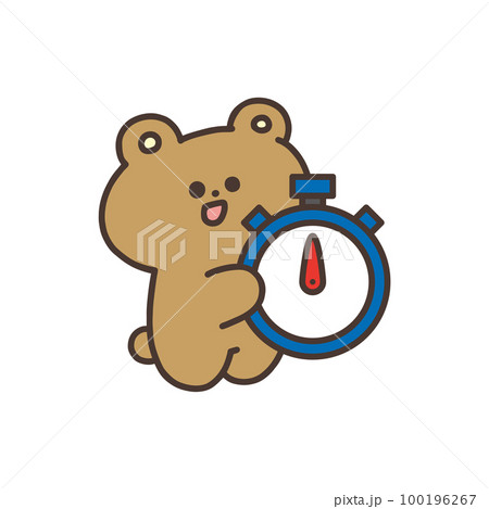 タイマーを持ったかわいいクマのイラスト タイマーを持ったかわいいクマのイラスト 100196267