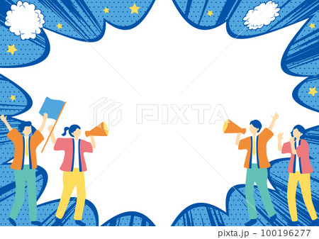 メガホンで大声を上げる人達 吹き出し背景 メガホンで大声を上げる人達 吹き出し背景 100196277