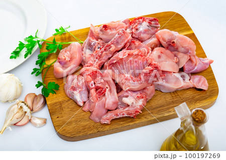 Raw rabbit meat with spices and herbs Raw rabbit meat with spices and herbs 100197269