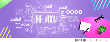 Inflation theme with notebook and pen Inflation theme with notebook and pen 100197825