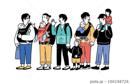 赤ちゃんを抱っこする男性のシンプルなイラスト 100198726