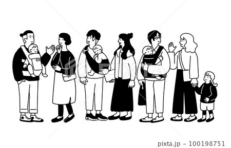 赤ちゃんを抱っこする夫婦のシンプルなイラスト 100198751