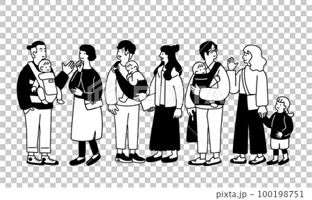 赤ちゃんを抱っこする夫婦のシンプルなイラスト 100198751