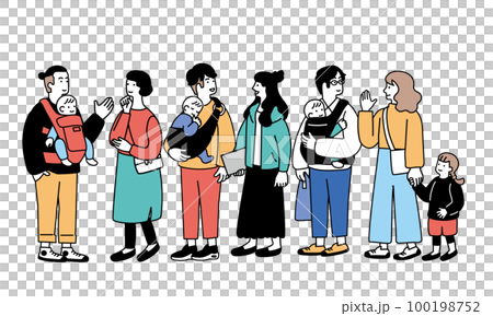 赤ちゃんを抱っこする夫婦のシンプルなイラスト 100198752