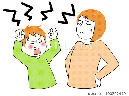 喚く子供と黙る母親のイラスト素材 [100202499] - PIXTA