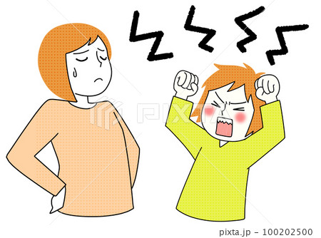 喚く子供と黙る母親のイラスト素材 [100202500] - PIXTA