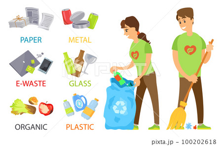 Volunteers Sorting Garbage, Metal and Plastic 100202618