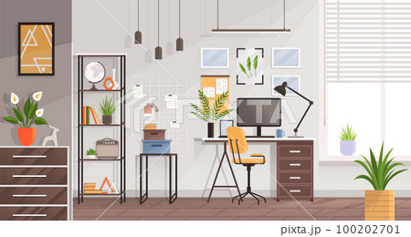 Workplace modern design in living room. Office, studio, cabinet or home workspace interior Workplace modern design in living room. Office, studio, cabinet or home workspace interior 100202701