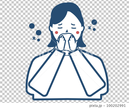 一個因花粉症擤鼻涕的女人。過敏。矢量圖 一個因花粉症擤鼻涕的女人。過敏。矢量圖 100202991