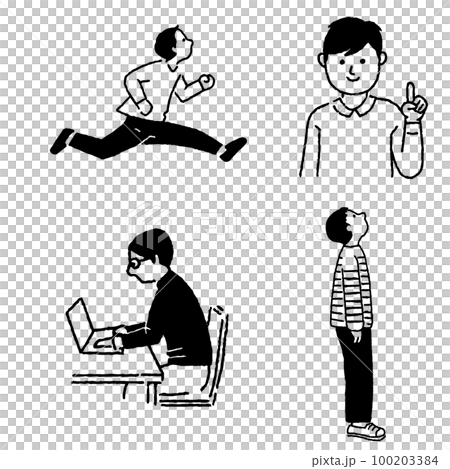 男性 ビジネス ポーズ ノートパソコン 笑顔 線画 男性 ビジネス ポーズ ノートパソコン 笑顔 線画 100203384