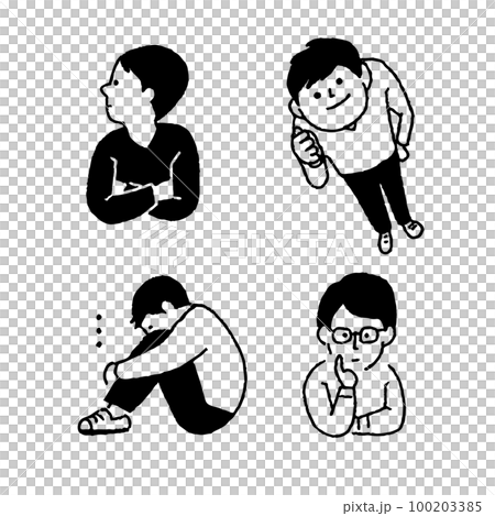 男性商務姿勢俯視圖微笑線描 男性商務姿勢俯視圖微笑線描 100203385