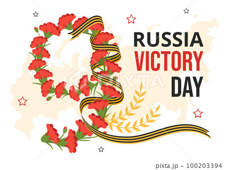 Russian Victory Day on May 9 Illustration with Medal Star Of The Hero and Great Patriotic War in Flat Cartoon Hand Drawn for Landing Page Templates 100203394