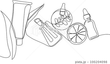 Skin care concept. Landing page template. Morning routine. Bath time. Organic products for scrubbing and body skin care with natural herbal skin care products, top view. Vector illustration Skin care concept. Landing page template. Morning routine. Bath time. Organic products for scrubbing and body skin care with natural herbal skin care products, top view. Vector illustration 100204098